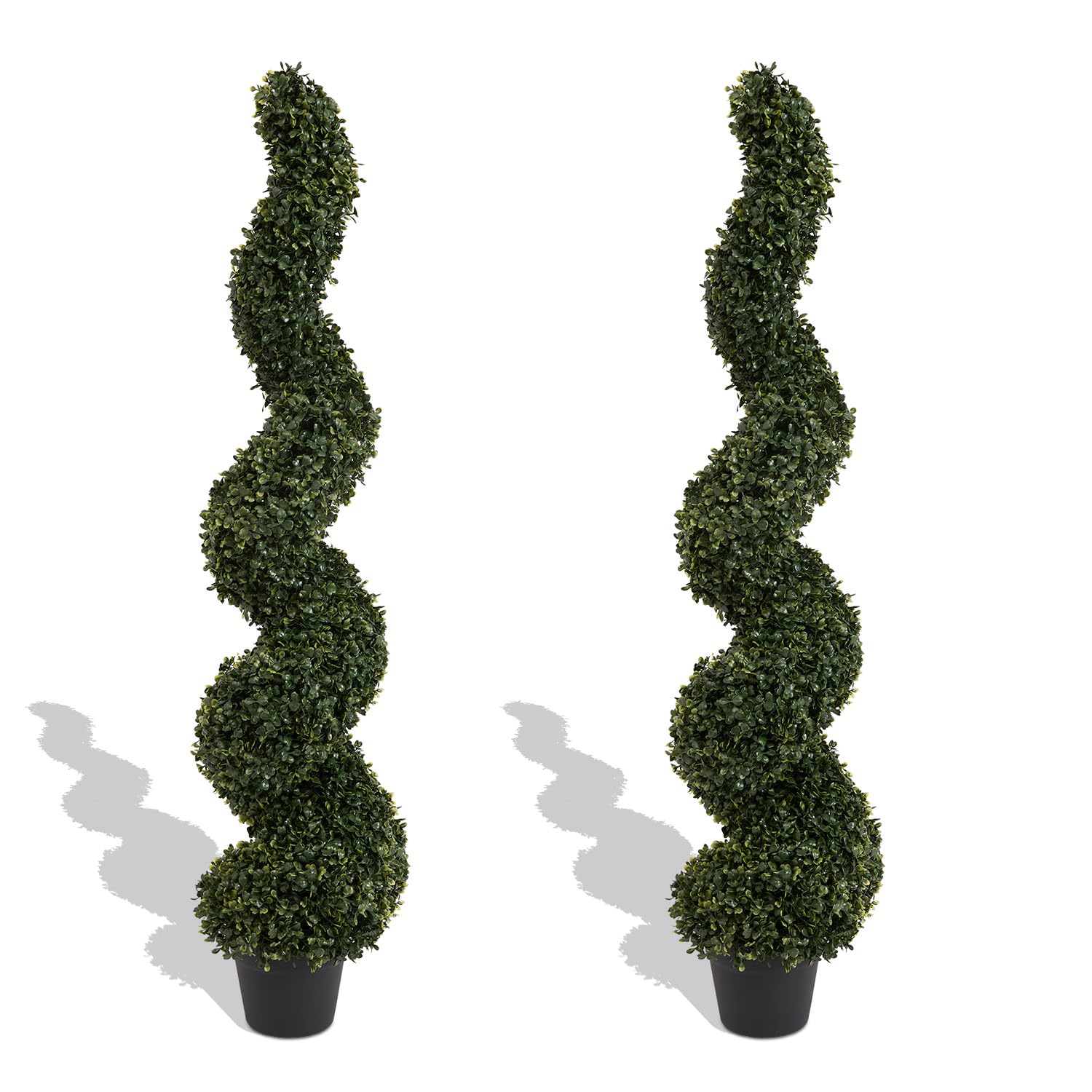 4ft Artificial Spiral Topiary Trees Outdoor Set of 2 - UV Resistant Faux Boxwood Bushes for Porch, Garden & Indoor Decor - Perfect for Front Door, Patio & Office Plants (48 Inch/4 Foot)