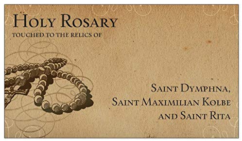 Authentic Holy Relic Rosary Touched to St. Dymphna, St. Maximilian Kolbe & St. Rita - Patron Saints for Mental Health, Depression, Anxiety, Addiction Recovery - AA NA Sobriety Gift - Blue Prayer Beads for Christmas & Daily Devotion