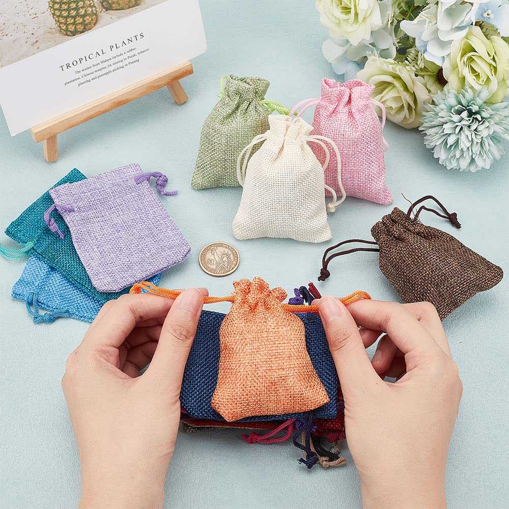 15 Color Burlap Drawstring Gift Bags 2.7x3.5