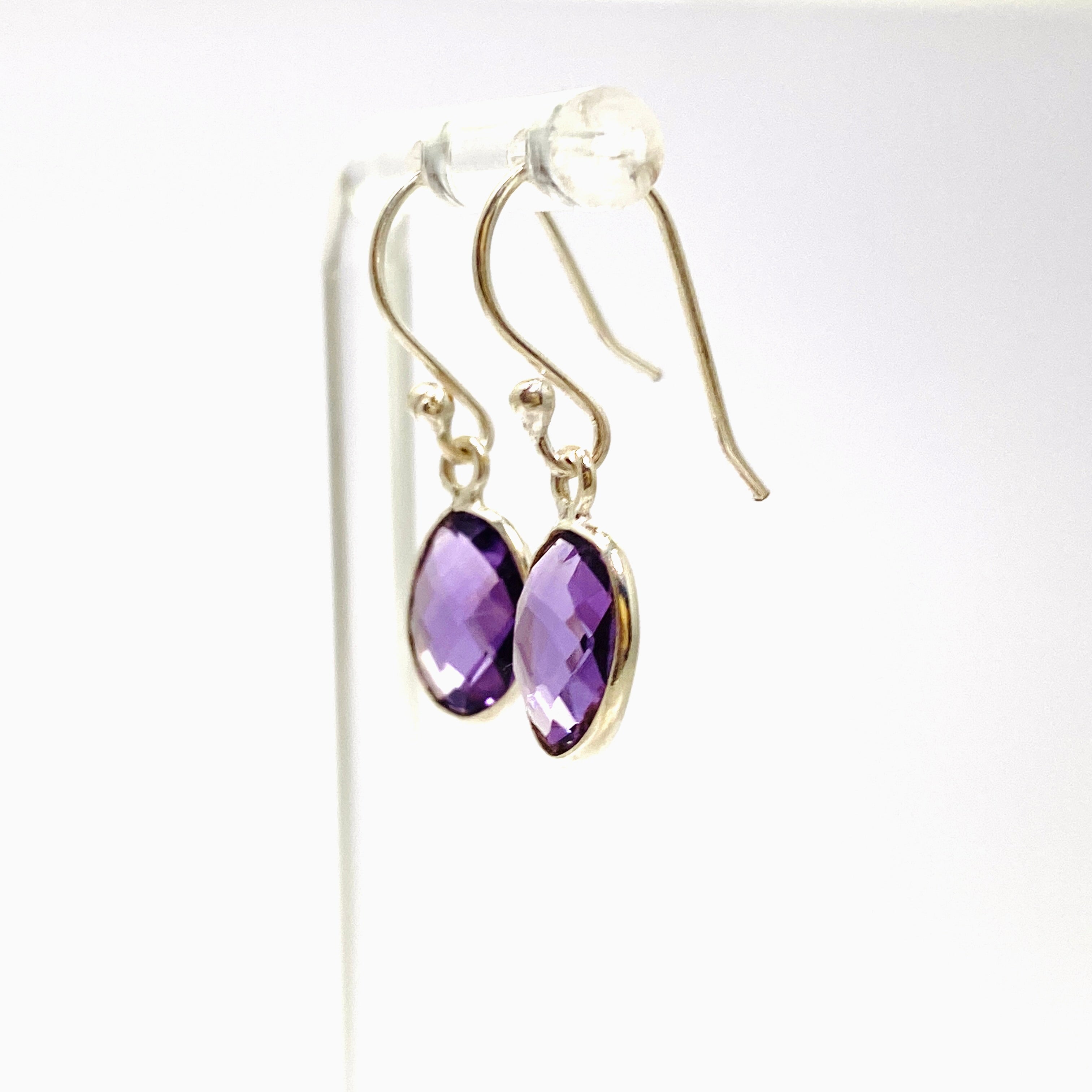 Amethyst Oval Checkerboard Faceted Earrings for Women - Elegant Purple Gemstone Jewelry - Perfect for Parties, Weddings & Special Occasions
