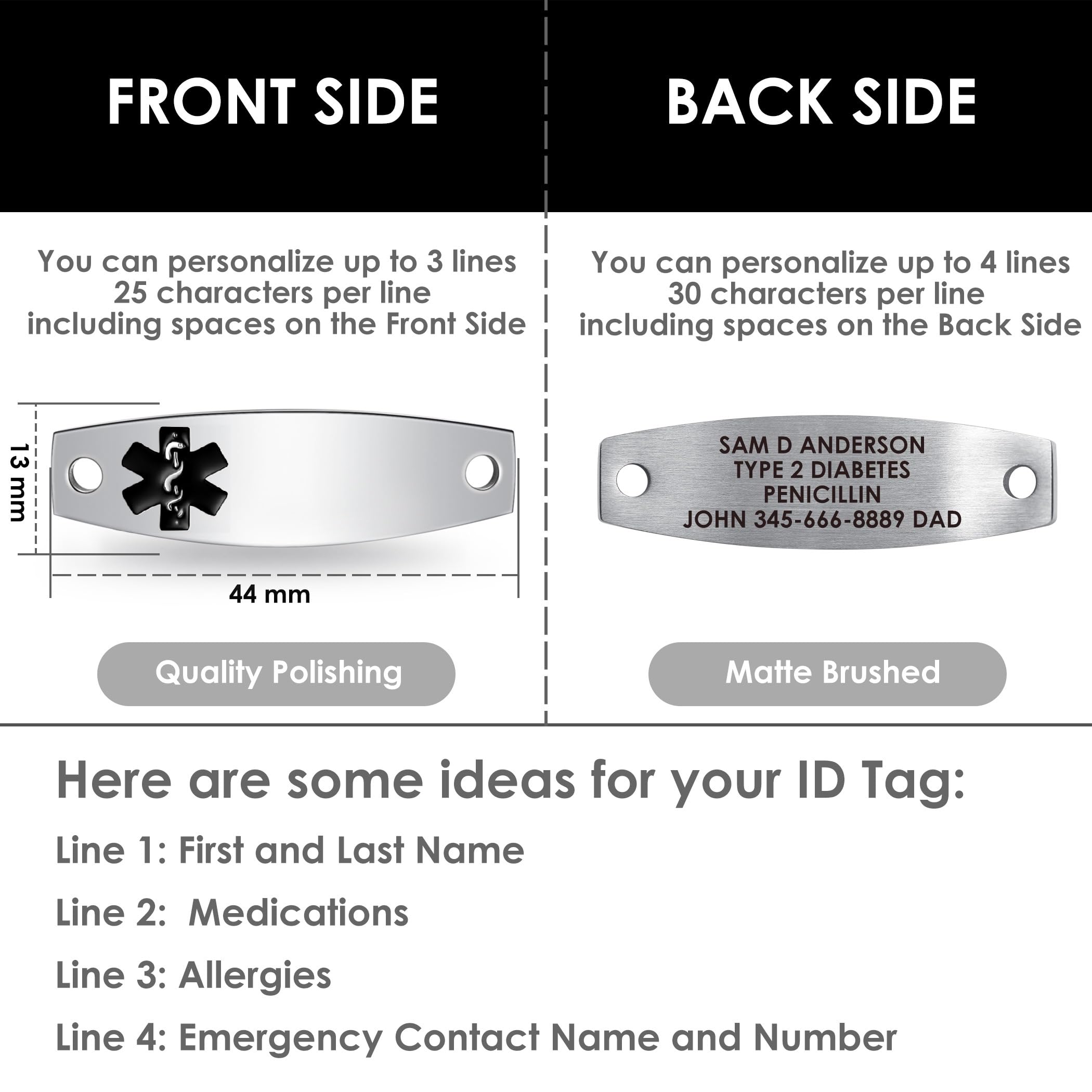 Custom Engraved Medical Alert Bracelet for Women - 3 Layer Stainless Steel Chain, Adjustable 5.5-8.5 Inches, Free Personalization - Perfect for Emergency Medical ID, Diabetes & Allergy Awareness