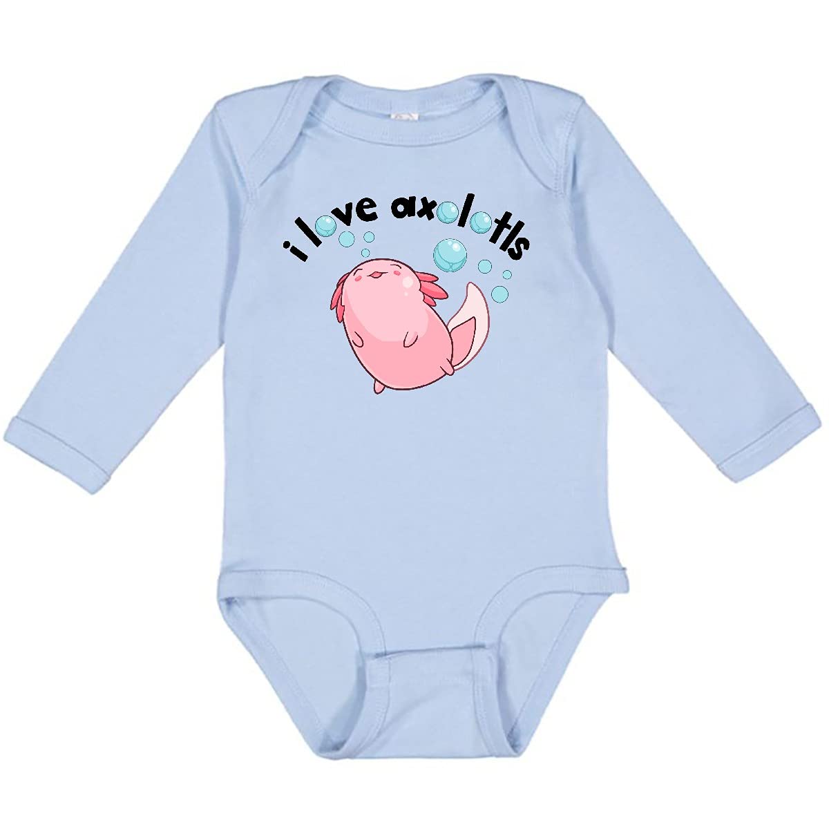 Inktastic Cute Axolotl with Bubbles Long Sleeve Baby Bodysuit - Adorable Salamander Print Outfit for Boys & Girls - Perfect for Playdates, Photo Shoots & Casual Wear