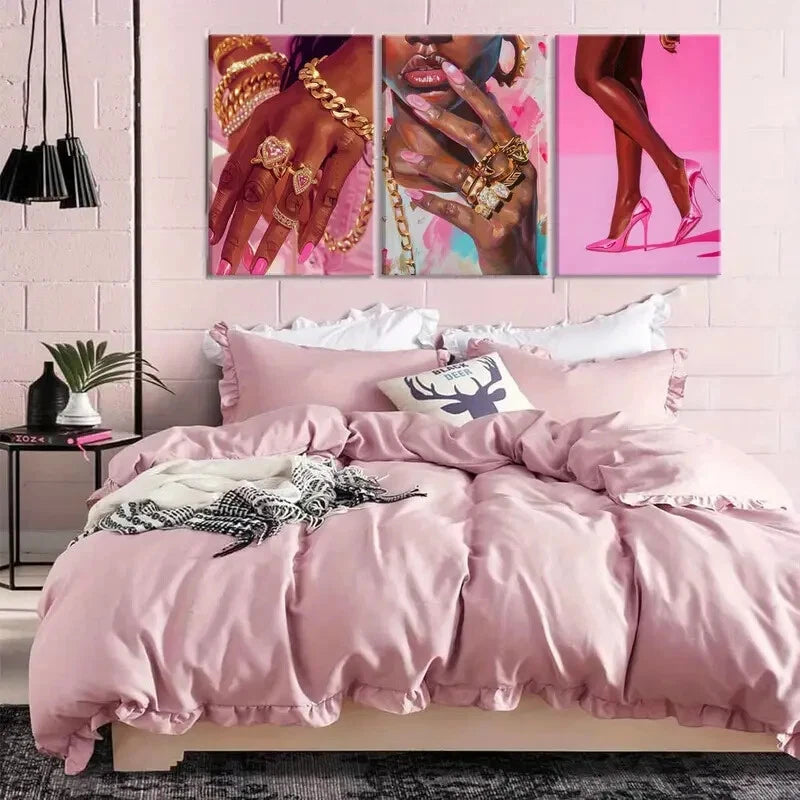 3-Piece African American Black Women Metal Wall Art - Ready to Hang Black Art Prints for Home & Office Decor - Perfect for Living Room, Bedroom or Salon Wall Decor