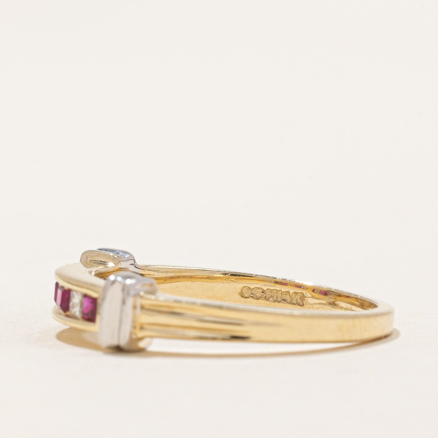 14K Gold Ruby & Diamond Eternity Band Ring | 0.06ctw Natural Ruby & 0.05ctw Diamond | Size 6.75 | Wedding, Anniversary, Valentine's Day Gift for Her