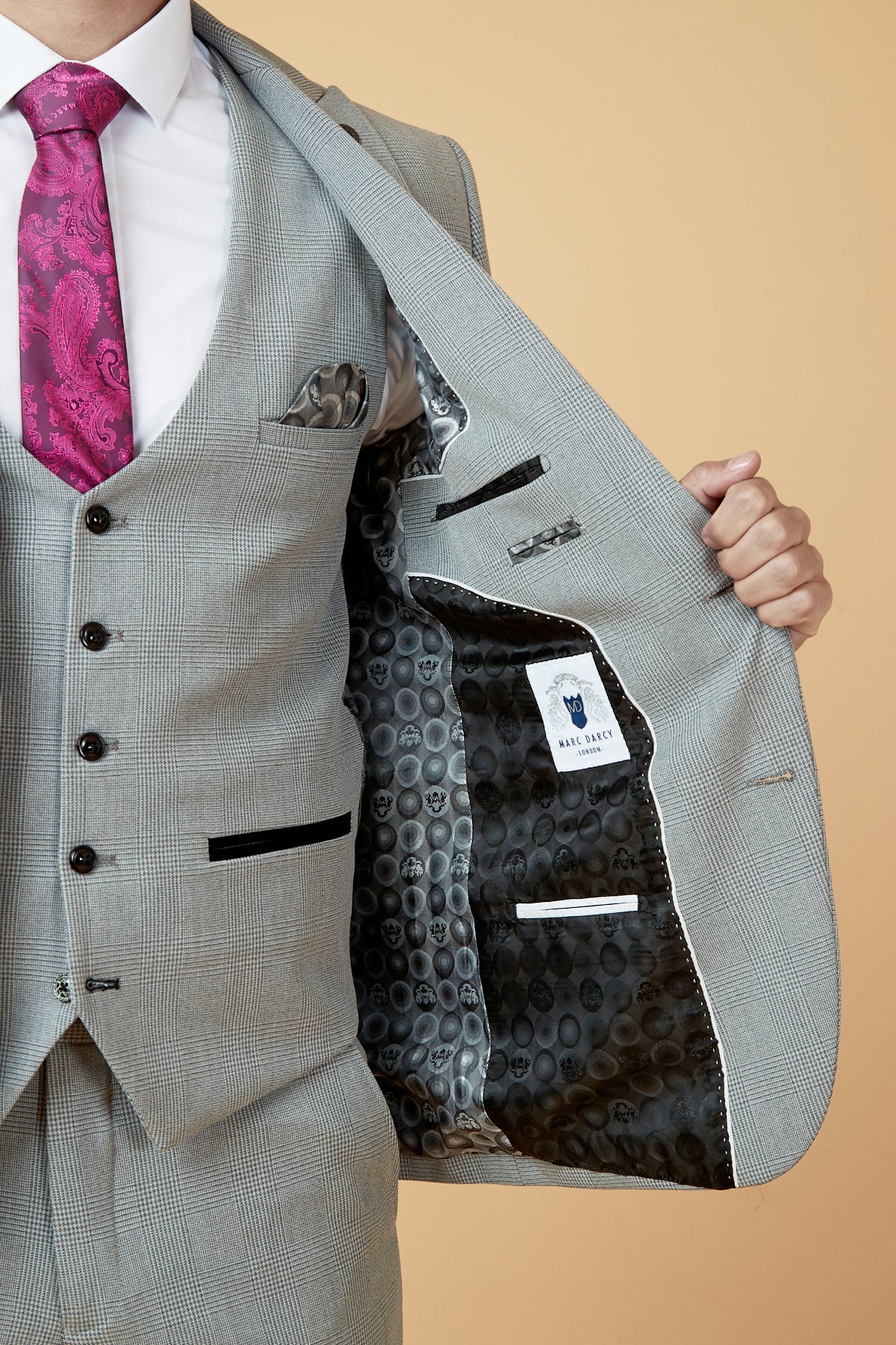 BROMLEY Men's Silver Grey Check Three-Piece Suit | Formal Business Attire | Wedding, Office & Special Occasion Wear