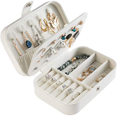 Best Portable Travel Jewelry Box - 2-Layer Leather Jewelry Organizer for Women | Compact Display Storage Case for Rings, Necklaces & Earrings | Perfect Gift for Girls & Women | Ideal for Travel, Home & Office Use (White)
