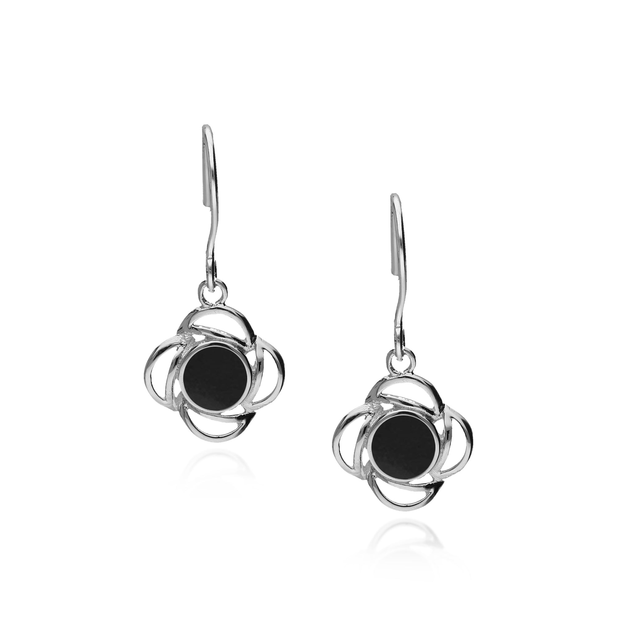 Whitby Jet Flower Drop Earrings - Sterling Silver Dangle Earrings for Women | Elegant Gothic Jewelry for Parties, Weddings & Evening Events