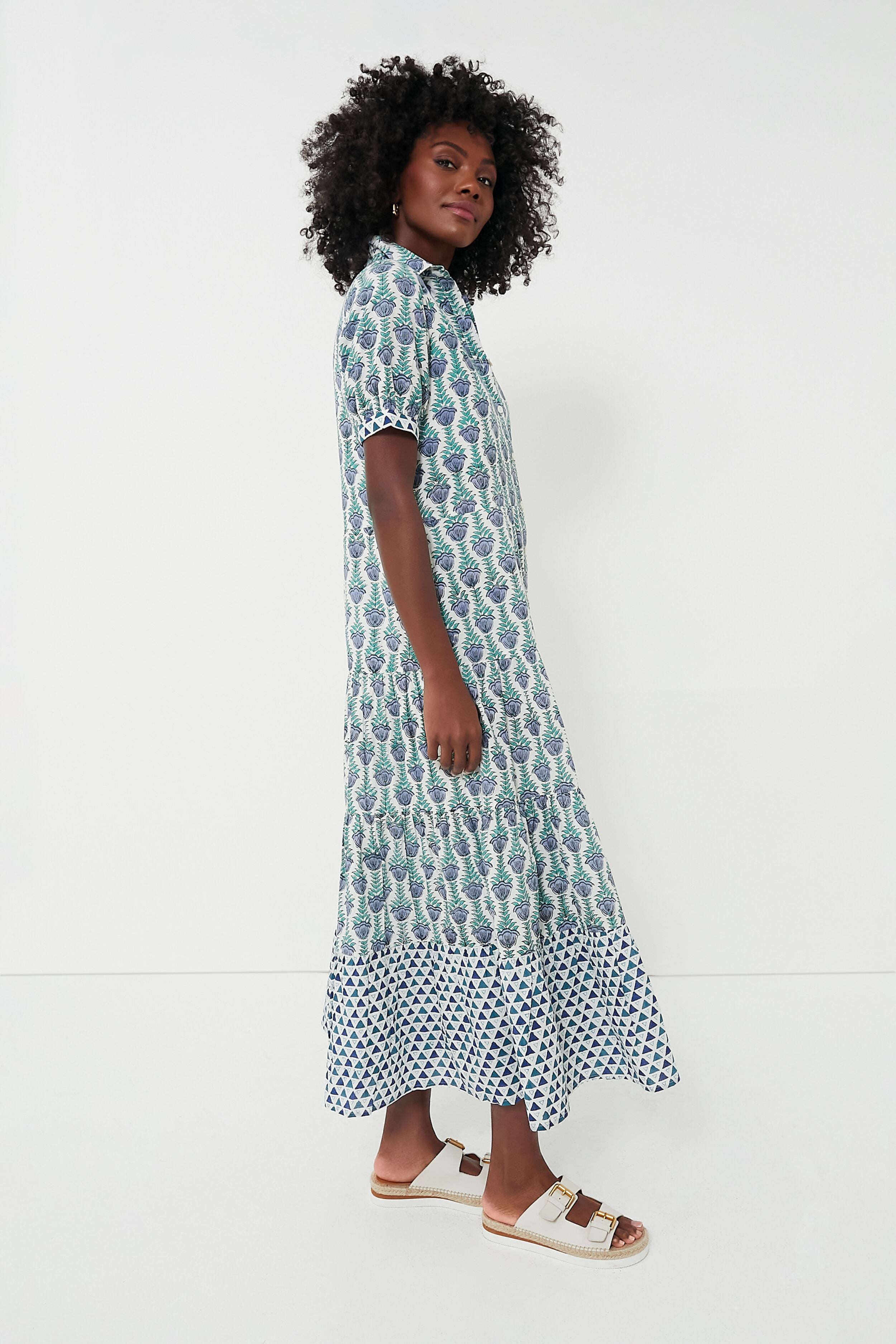 Stylish Blue Multi Short Sleeve Maxi Dress for Women | Flowy Summer Beach Dress | Perfect for Vacations, Parties & Casual Outings