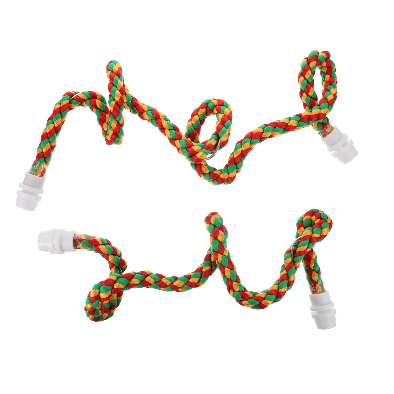 POPETPOP Bird Rope Perches - 2 Pack Spiral Cotton Parrot Swing & Climbing Rope (80cm + 105cm) - Natural Wooden Bird Stand Toy for Parakeets, Cockatiels, Conures - Perfect for Cage Climbing, Exercise & Play