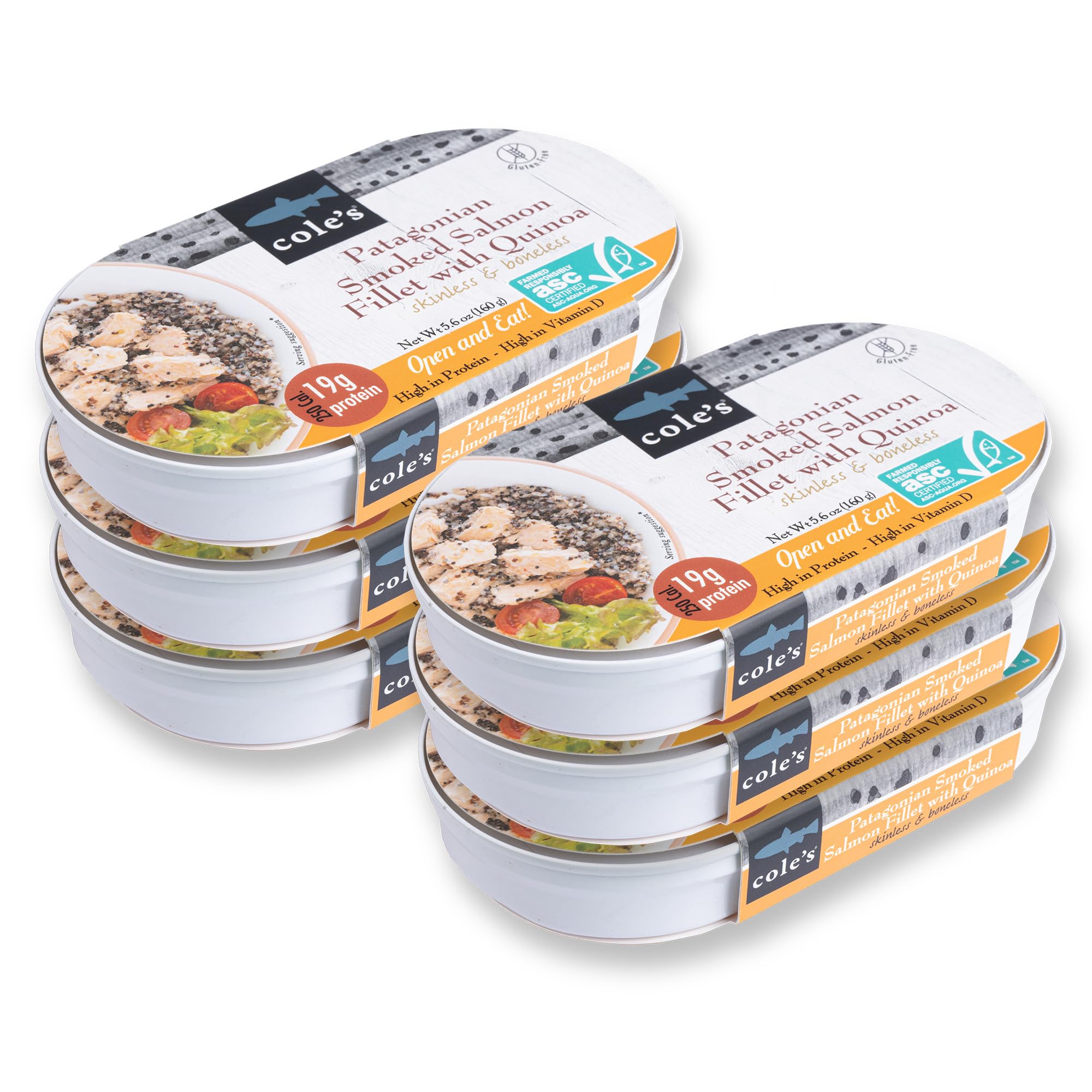 COLE’S - Patagonian Smoked Salmon Fillet with Quinoa | Ready-to-Eat Canned Fish Meal | 5.6 oz | High Protein (19g) & Vitamin D | 6-Pack | Perfect for Camping, Office Lunch & Quick Healthy Meals