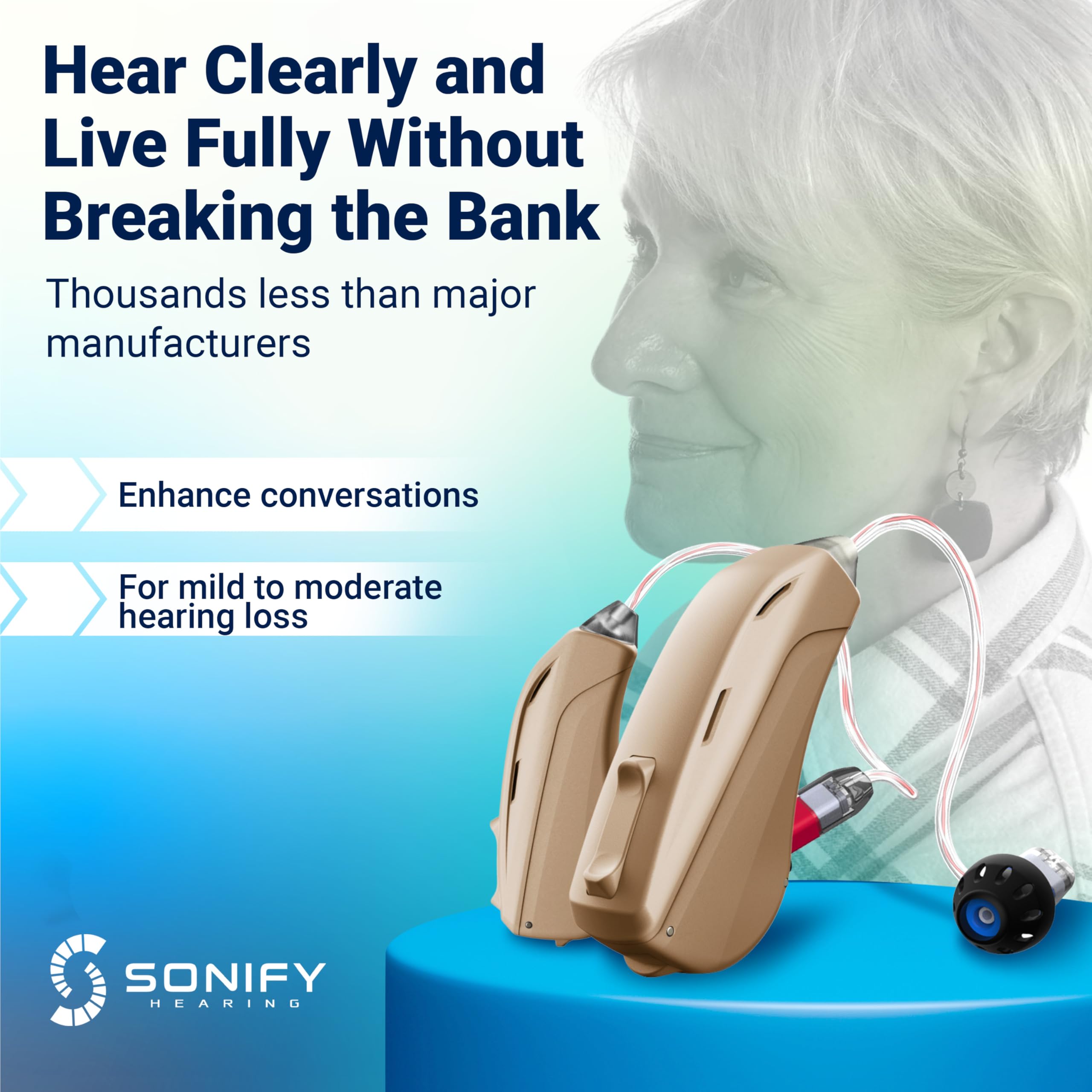 Mach I Pro Wireless OTC Bluetooth Hearing Aids for Adults & Seniors - Rechargeable, Noise Cancelling, Nearly Invisible - Compatible with iOS/Android for Streaming Calls - FSA/HSA Eligible - Perfect for TV Watching, Phone Conversations & Outdoor Activities (Beige)