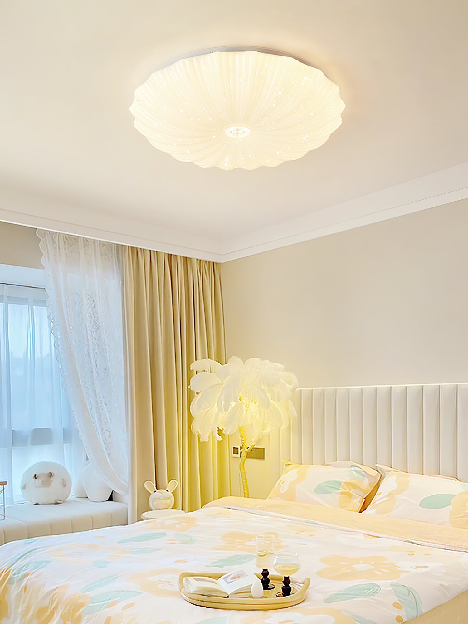 Modern Acrylic Shell Round Ceiling Light Fixture - Dimmable LED Flush Mount for Bedroom, Living Room & Dining Room - Elegant Lighting Solution for Home Decor