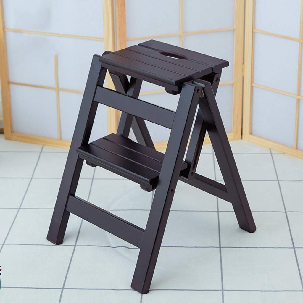 Foldable Pine Wood Step Stool - Portable Ladder Stool for Shoe Changing, Flower Stand, Library & Home Use - Black
