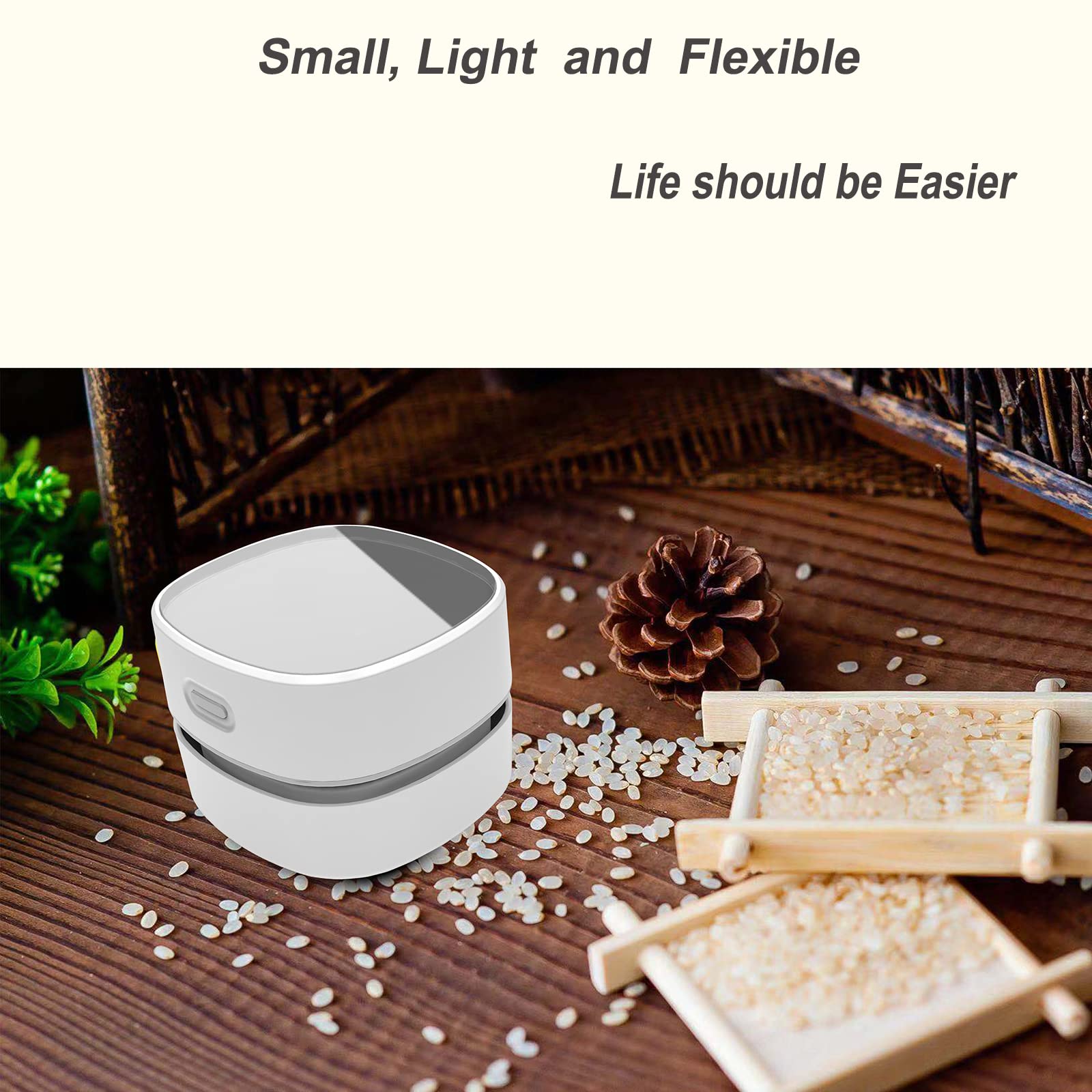 Upgrade Rechargeable Cordless Mini Desk Vacuum Cleaner - 180min Battery Life for Hair, Crumbs, Keyboard Dust - Portable Office & Home Desktop Cleaning Solution for Computer, Workspace, Car Interior