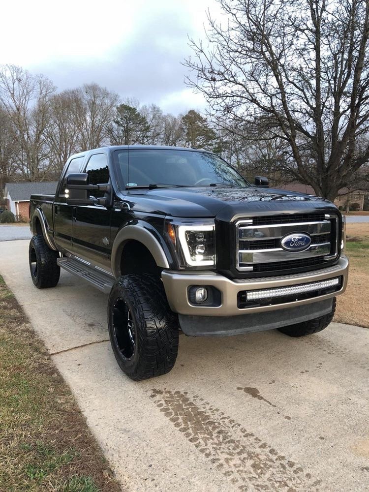 Ford Super Duty F-250 F-350 F-450 F-550 2011-2016 Projector Headlights with OLED Halos & DRL - Smoked/Black Lens - Upgrade for Off-Roading & Night Driving