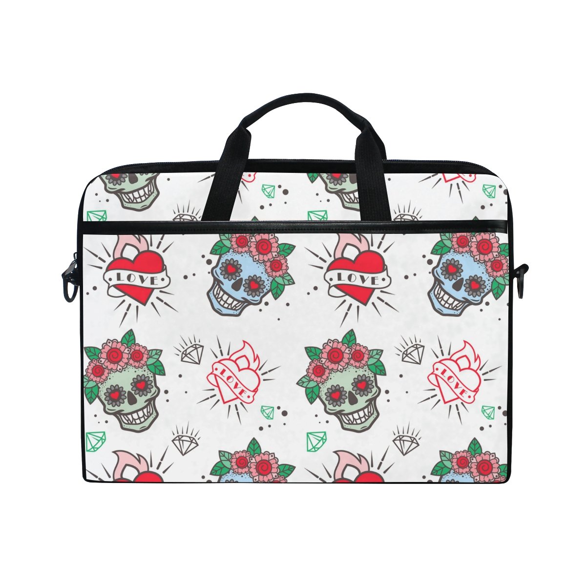 JSTEL Floral Skull Print Laptop Messenger Bag for 14-15.6 Inch Notebooks - Adjustable Shoulder Strap, Durable Work & School Bag for College Students & Office Professionals