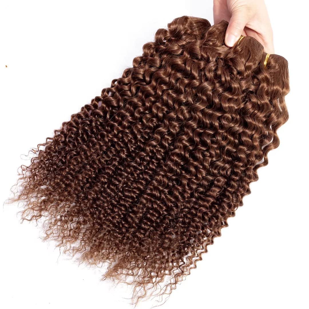 Brazilian Curly Hair Bundles 3 Pcs 10 12 14 Inch Light Brown 100% Human Hair Weave - Unprocessed Virgin Kinky Curly Hair Extensions for Natural Look & Styling