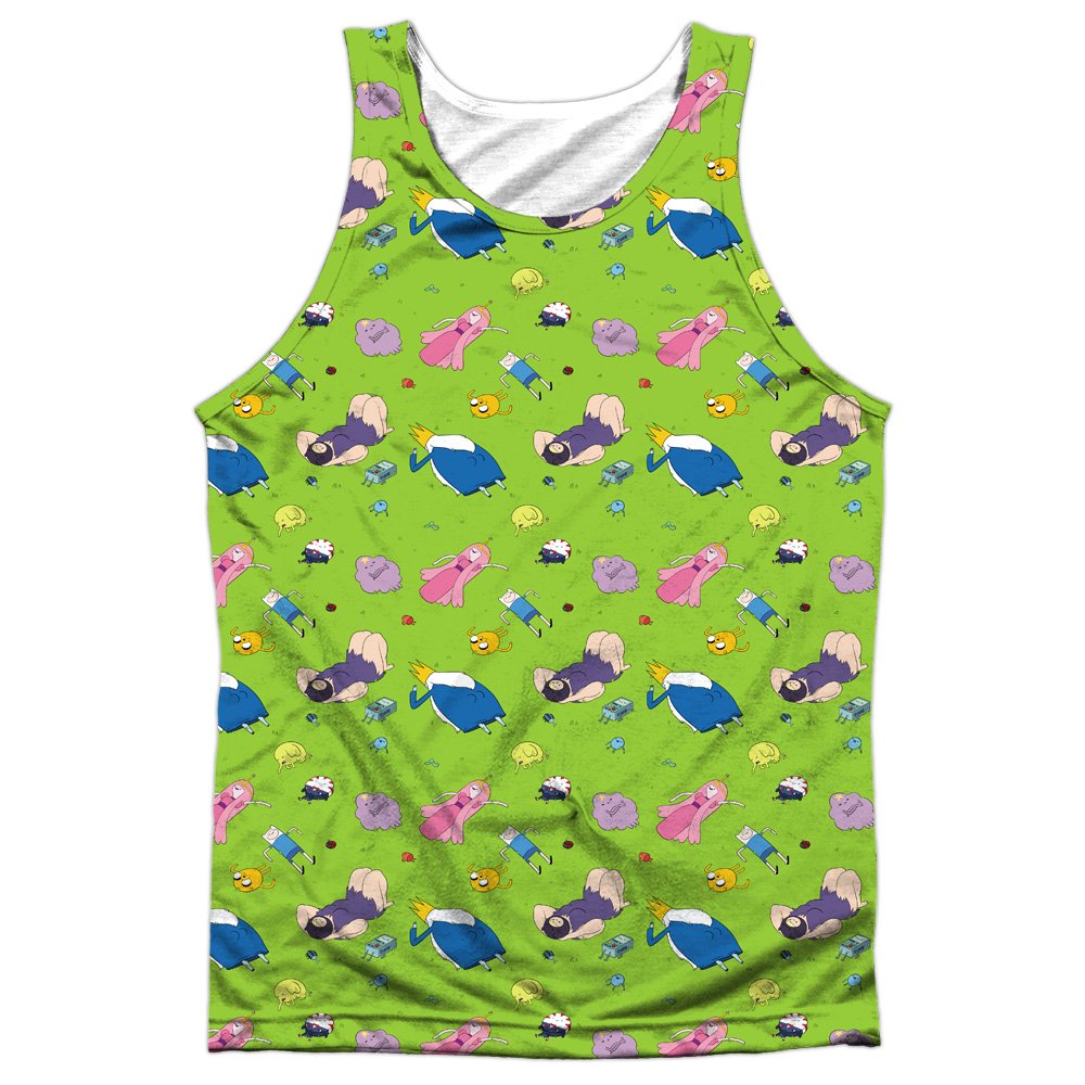 Adventure Time Green Fields Print Tank Top - White Front/Back Design - Casual Summer Wear for Fans & Outdoor Activities