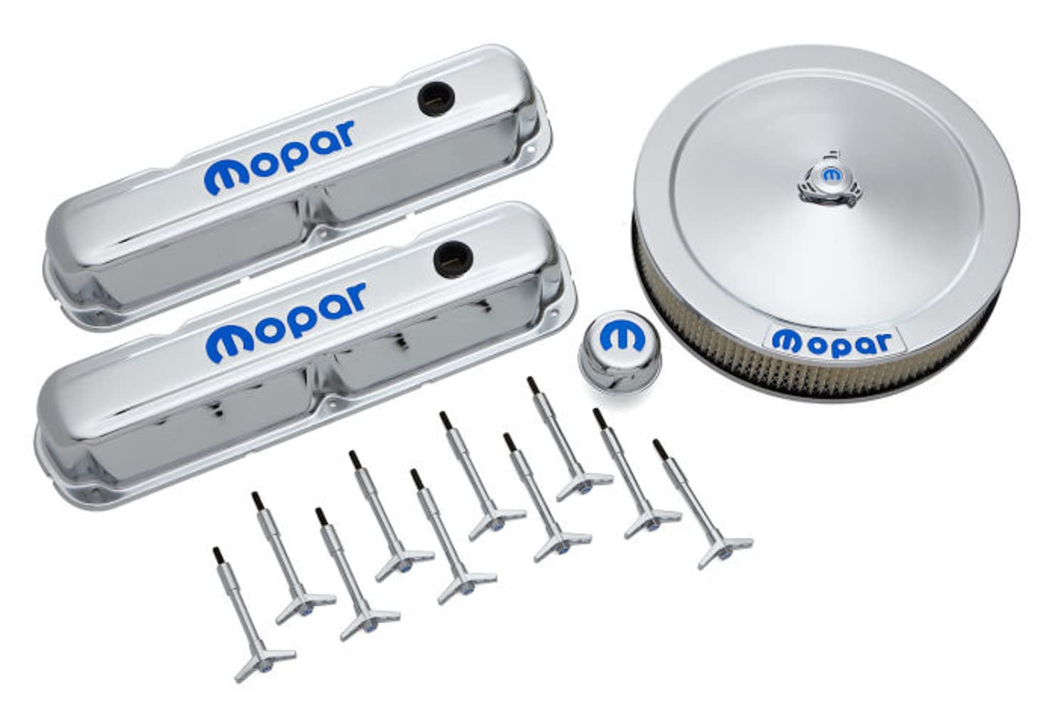 High-Performance MOPAR Engine Dress-Up Kit - Chrome with Blue Accents for Dodge, Jeep, Chrysler - Upgrade Your Car's Engine Bay for Shows & Cruising