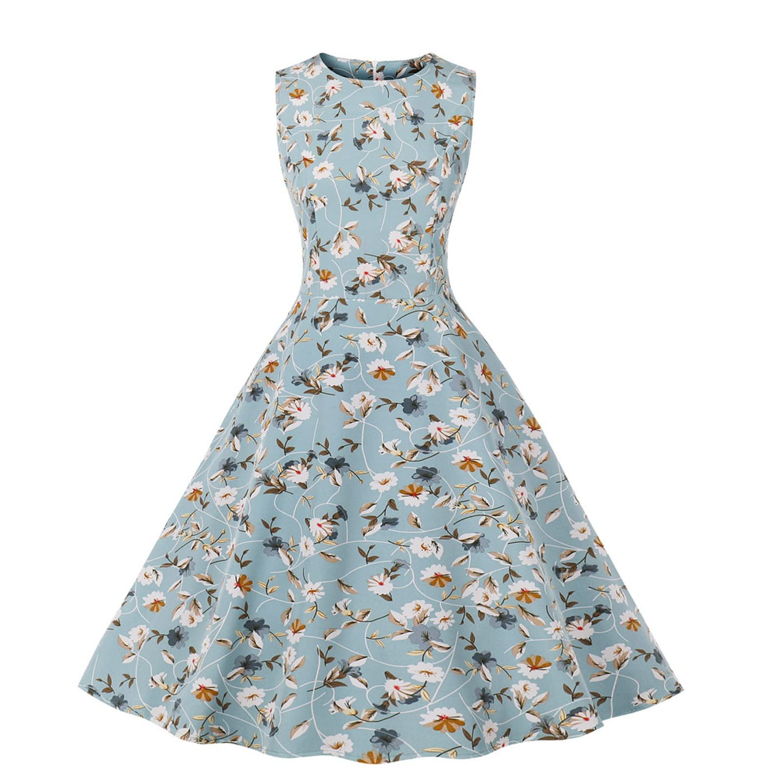 2022 Mebamook Women's Summer Dresses - Floral Printed Round Neck Sleeveless Retro Midi Dress | Casual Beach Wear, Vacation Outfit & Summer Party Dress