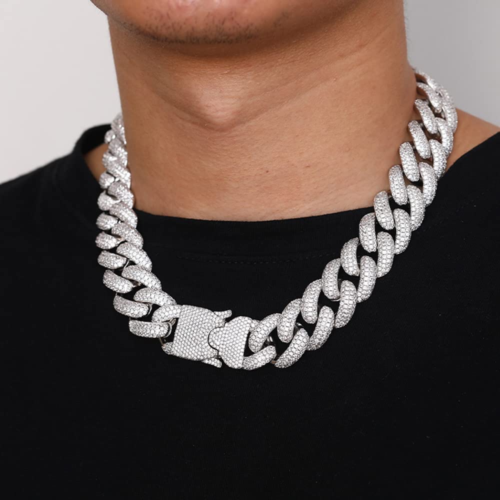 20MM 4 Rows Iced Out Cuban Link Chain - 18K White Gold/Real Gold Plated - 5A Cubic Zirconia Necklace for Women & Men - Hip Hop Jewelry - Miami Rapper Bling - Diamond Choker - Perfect Gift for Birthday, Anniversary & Special Occasions - Great for Parties, Concerts & Fashion Statements