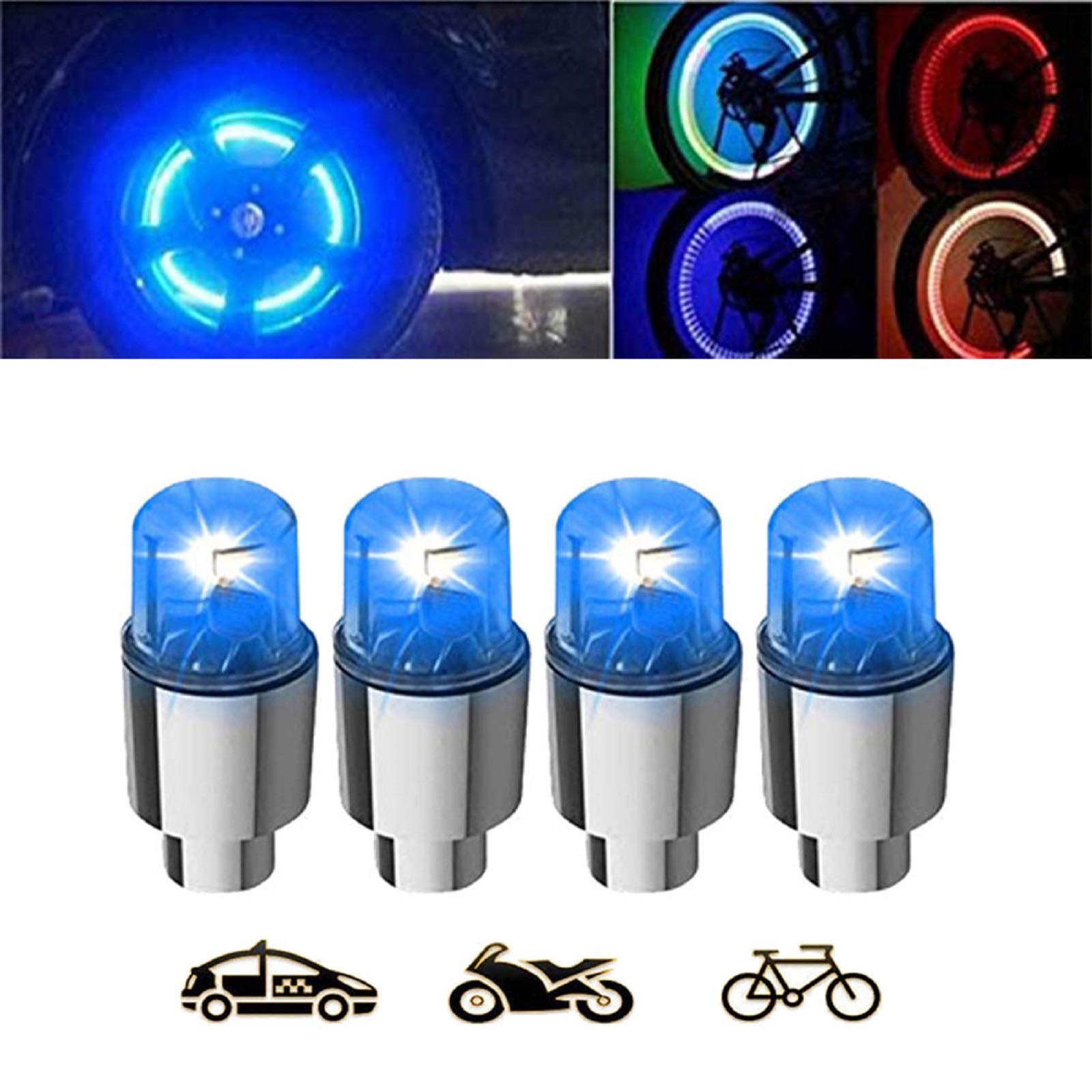 Comebs 4 Pack LED Wheel Lights for Cars & Bikes - Motion Activated Waterproof Tire Valve Stem Lights with Batteries Included | Spoke Flash Lights for Night Riding Safety & Style | Perfect for Cycling, Motorcycles, and Automotive Accessories