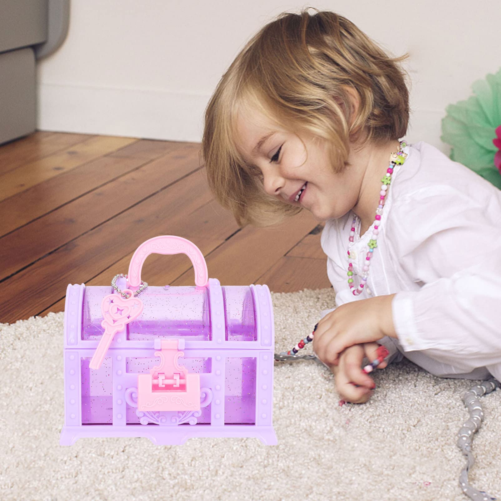 2PCS Princess Jewelry Box for Girls - Kids Treasure Chest Toy with Organizer Compartments | Pretend Play, Birthday Gift, Room Decor for Little Girls