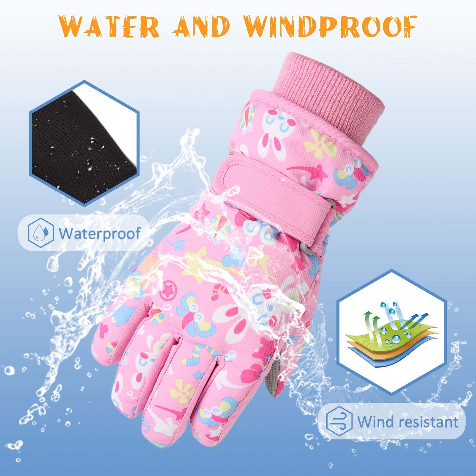 **Warm Kids Ski Gloves for Boys & Girls - Waterproof Winter Snow Gloves with Fleece Lining - Perfect for Skiing, Snowboarding & Cold Weather Play**