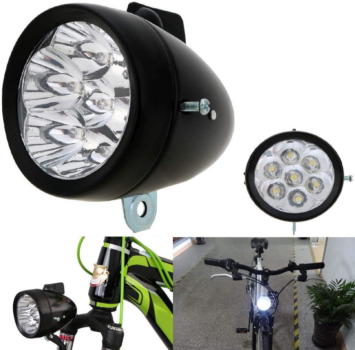 KORADA Vintage Retro Bicycle Front Light - 7 LED Fixie Bike Headlight with Mounting Bracket | Perfect for Night Cycling, Urban Commuting & Vintage Bike Restoration
