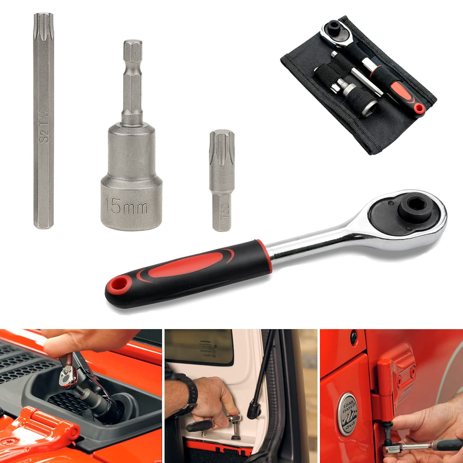 Jeep Wrangler JK JL Hard Top Screw Removal Torx Tool Kit (2007-2024) - Compatible with Rubicon, Sahara & Sport Models - Replaces OEM 68361574AB & 82214166AB - Red - Perfect for Roof Panel Removal & Hardtop Maintenance