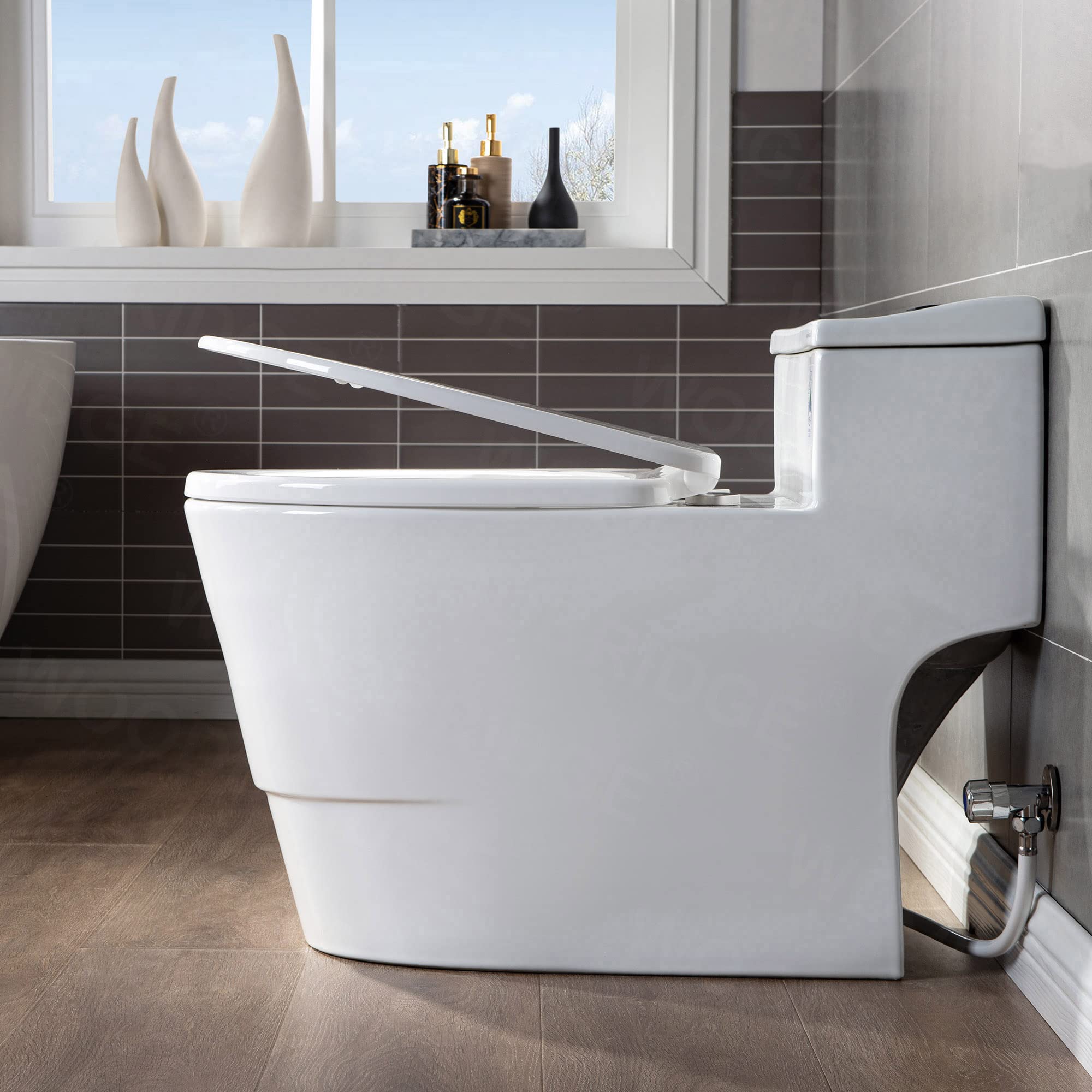WOODBRIDGE T-0018/B-0735 Dual Flush Elongated One-Piece Toilet with Soft-Close Seat, Comfort Height, White - Modern Water-Saving Bathroom Fixture for Home & Commercial Use