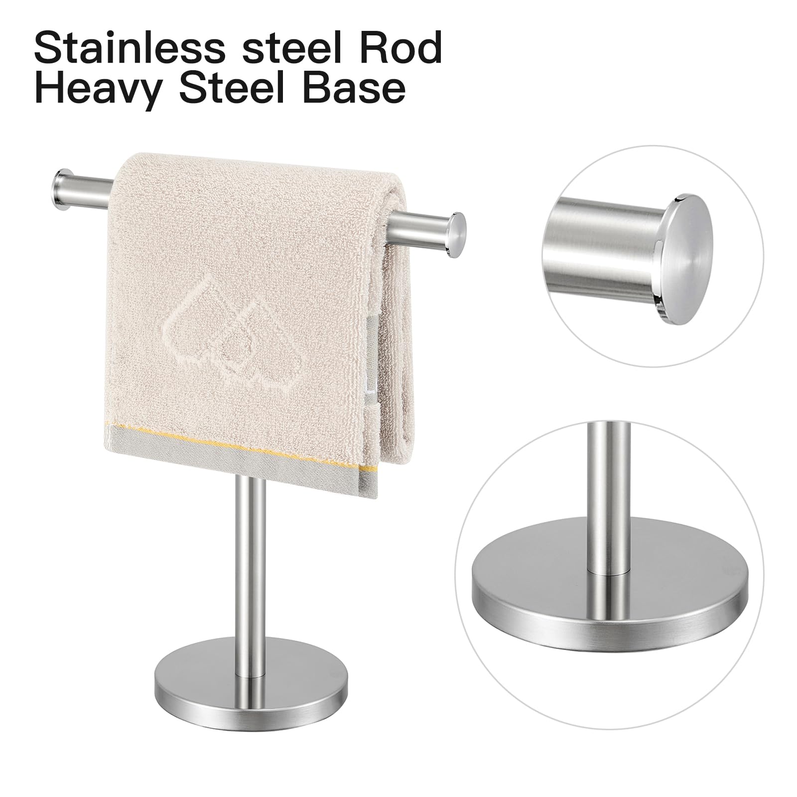 Stainless Steel T-Shape Towel Holder Stand - Brushed Nickel Bathroom & Kitchen Towel Rack with Heavy Base - Durable SUS304 Tower Bar for Countertop, Vanity & Spa Use