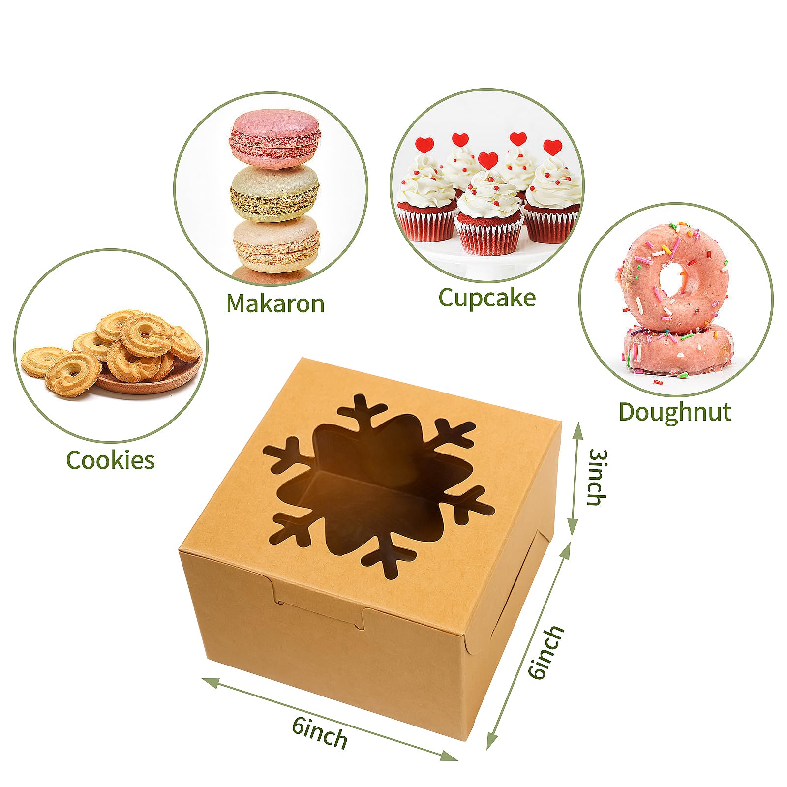24 PCS 6x6x3 Inch Brown Bakery Boxes with Window - Christmas Cookie Gift Boxes, Small Treat Packaging for Mini Cakes, Pastries, Desserts, Cupcakes, Donuts, Candy & Strawberries - Perfect for Holiday Gifting, Party Favors & Bakery Business
