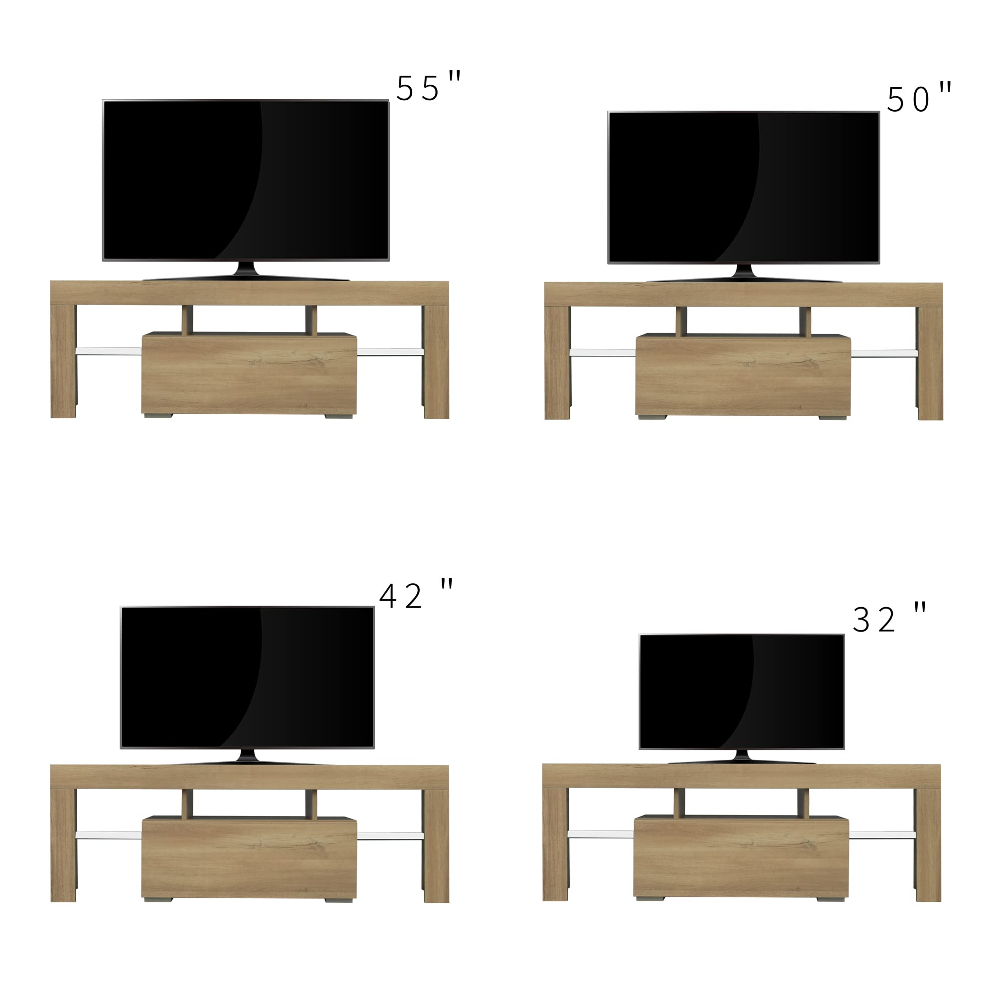Modern TV Stand with LED RGB Lights - Wooden Flat Screen TV Cabinet for Gaming Consoles | Perfect for Living Room, Lounge & Entertainment Spaces