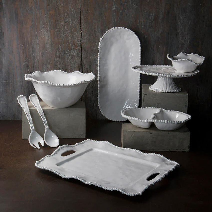 Beatriz Ball Vida Alegria Large Salad Servers Set - Elegant White Serving Utensils for Dinner Parties, Buffets & Entertaining