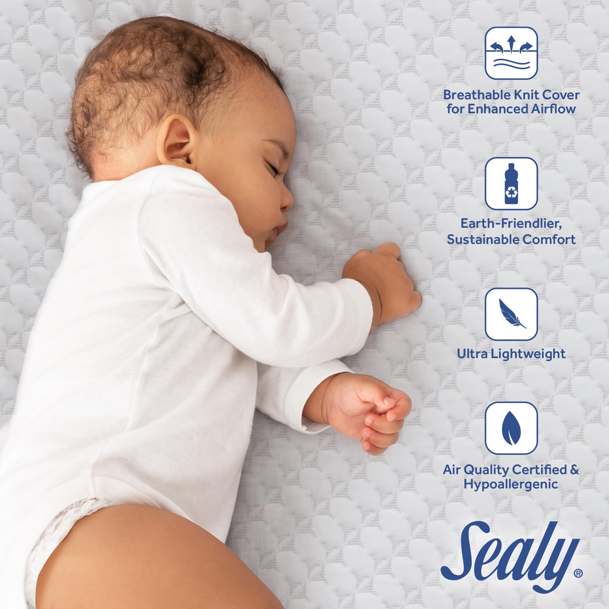 SEALY BABY OmniPedic Refresh Breathable 2-Stage Waterproof Crib & Toddler Mattress | Removable Knit Cover | GREENGUARD Gold Certified | Safety Tested | Made in USA | 52