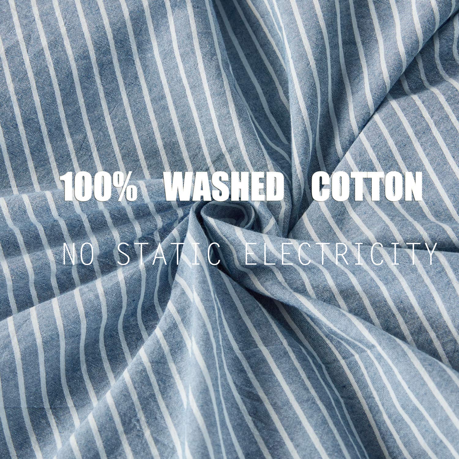 JELLYMONI 100% Washed Cotton Duvet Cover Set - Twin Size Blue & White Striped Bedding | 3-Piece Soft Button Closure Set | Perfect for Guest Rooms, Dorms & Coastal Decor