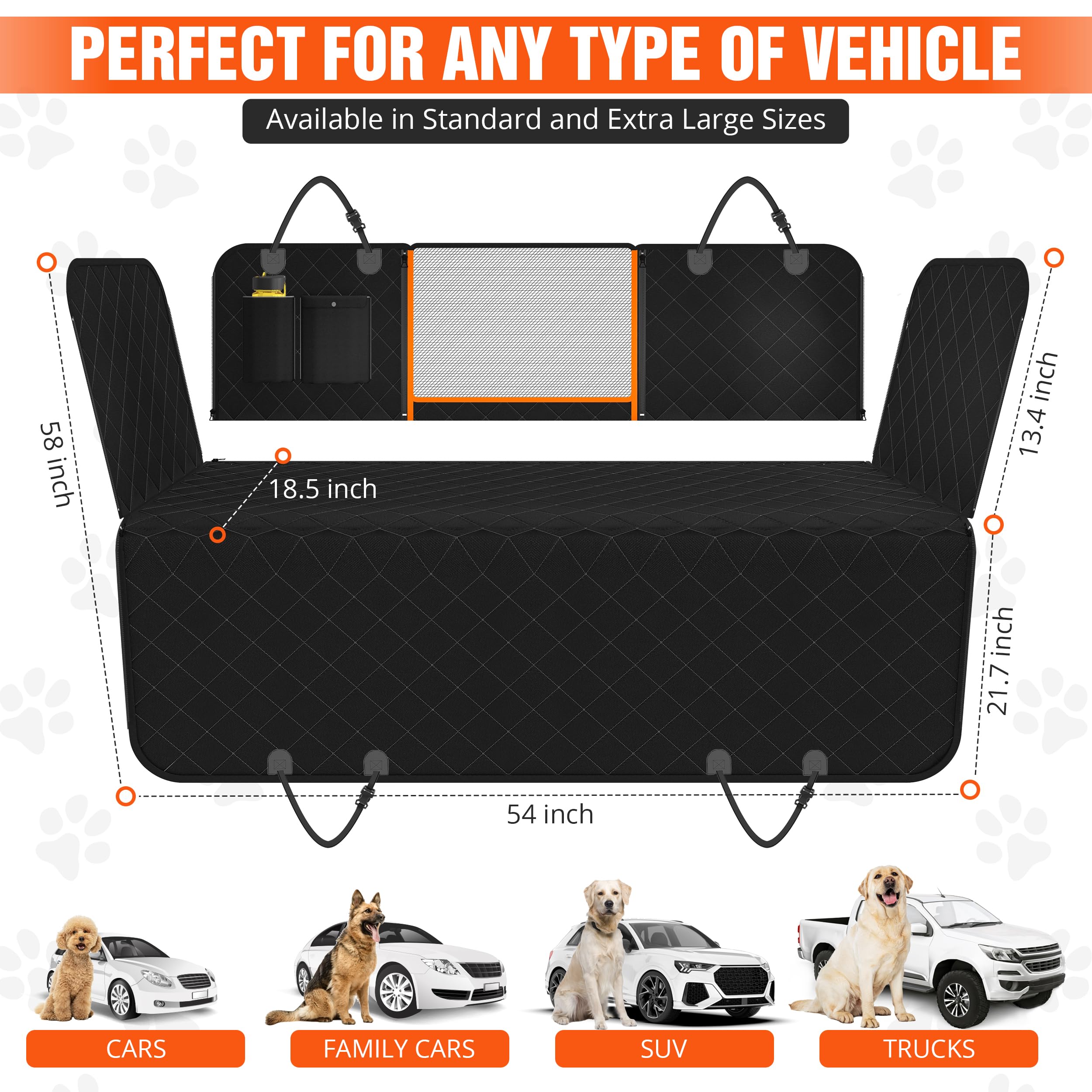 600D Heavy Duty Waterproof Dog Car Seat Cover - Nonslip Pet Seat Protector with Zipper Design & Mesh Window - Universal Fit for SUVs, Sedans & Trucks - Perfect for Travel, Daily Commutes & Outdoor Adventures