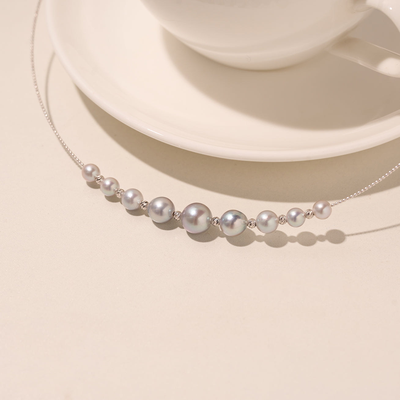 18K Solid Gold Silver Blue Akoya Pearl Necklace for Women - Elegant Jewelry Gift for Wedding, Anniversary & Special Occasions