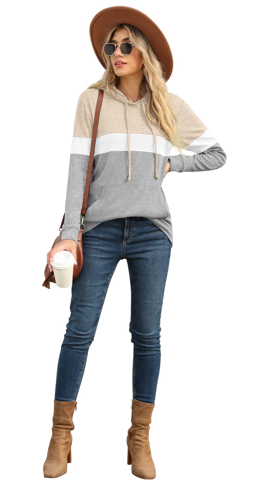 PrinStory Women's Long Sleeve Color Block Pullover Hoodie - Casual Fall Sweatshirt for Women 2024 | Cozy Loungewear, Streetwear & Autumn Outfits