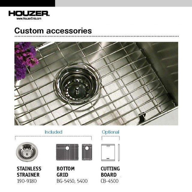 Houzer Epicure Series 33-Inch Apron Front 60/40 Double Bowl Stainless Steel Kitchen Sink with Right Drain - Perfect for Farmhouse Style Kitchens and Busy Home Chefs