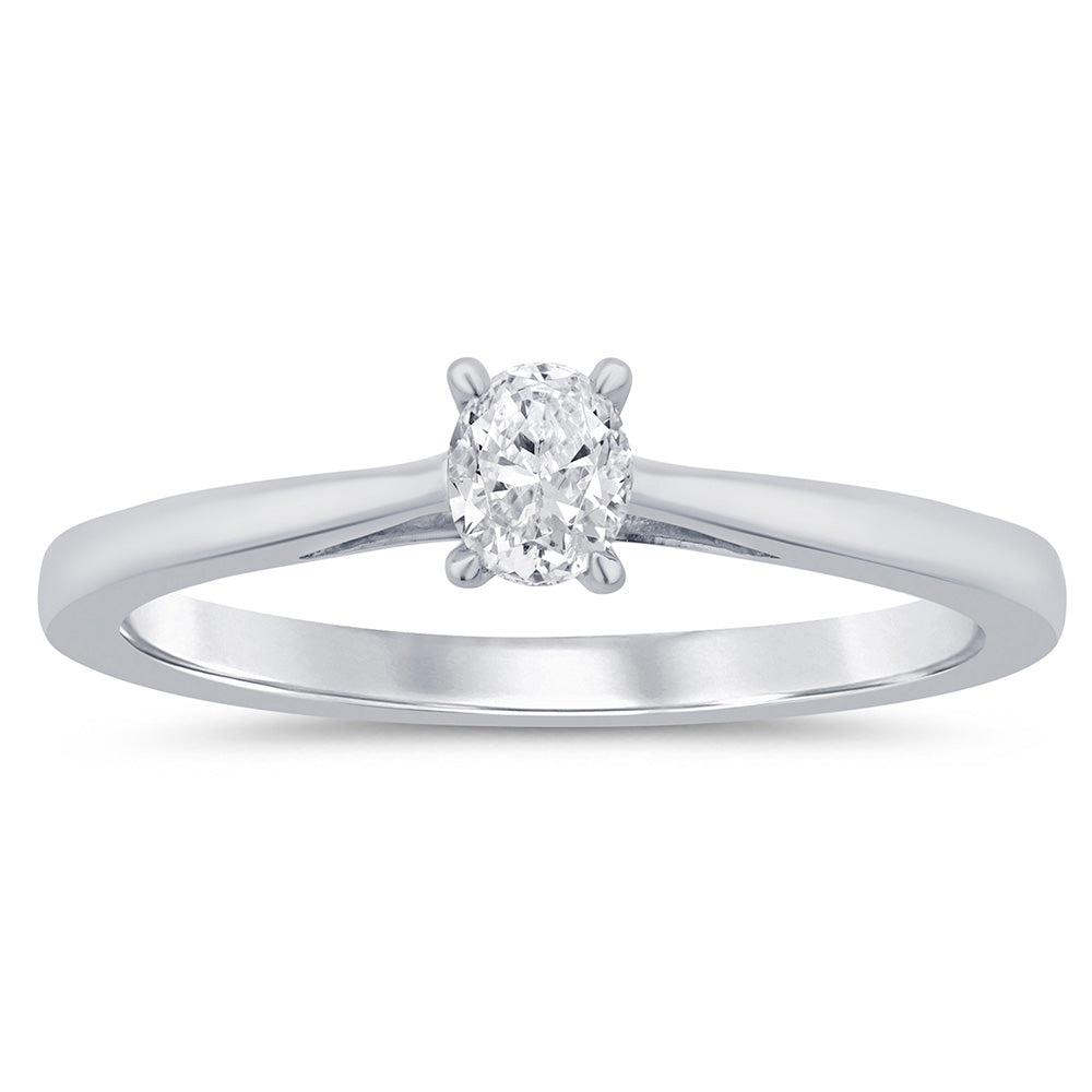 9ct White Gold 1/5 Carat Oval Diamond Solitaire Engagement Ring - Perfect for Proposals, Anniversaries & Special Occasions