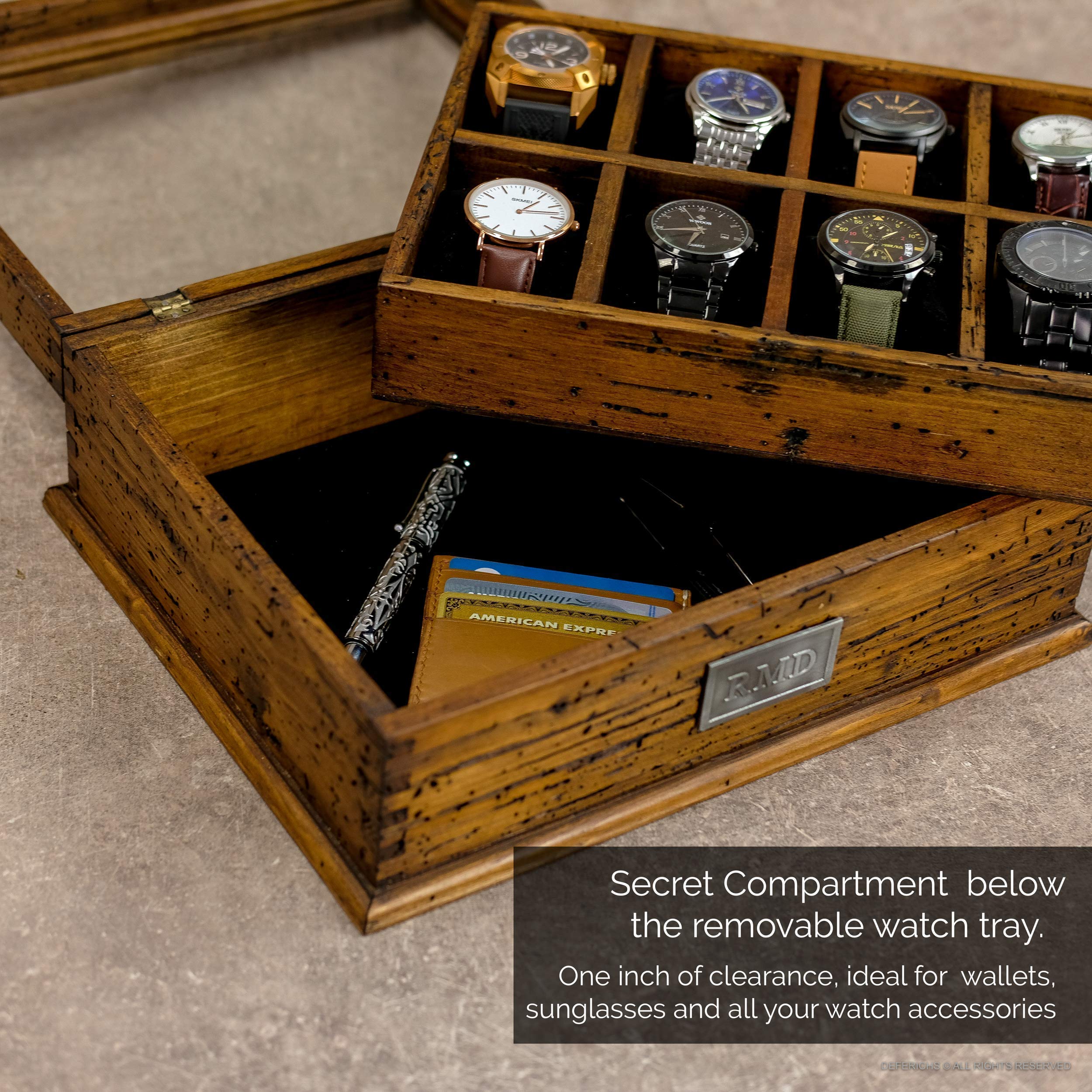 Premium Wooden Watch Box for Men - Holds 8 Watches with Glass Top & Hidden Compartment - Luxury Watch Storage Case - Perfect Gift for Watch Collectors & Enthusiasts (Ideal for Home, Office & Travel)