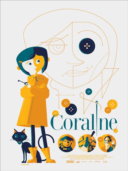 Coraline Movie Poster by Tom Whalen - Limited Edition Art Print for Home Theater, Bedroom & Office Decor