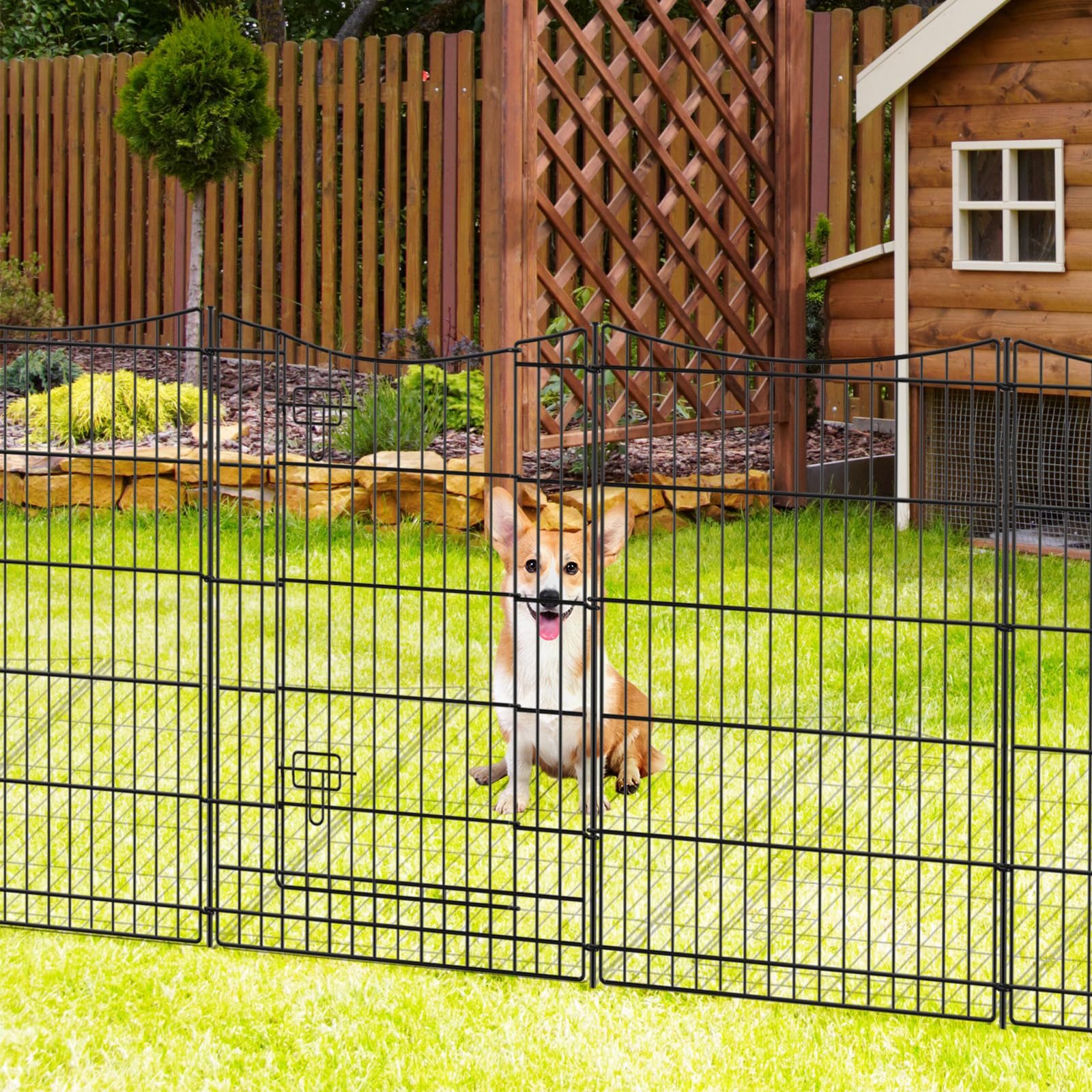 INJOPEXI 6-Panel 13ft x 36in Metal Garden Fence with Gate - Rustproof Outdoor Animal Barrier for Rabbits, Dogs - Perfect for Yard, Lawn, Patio, and Garden Protection