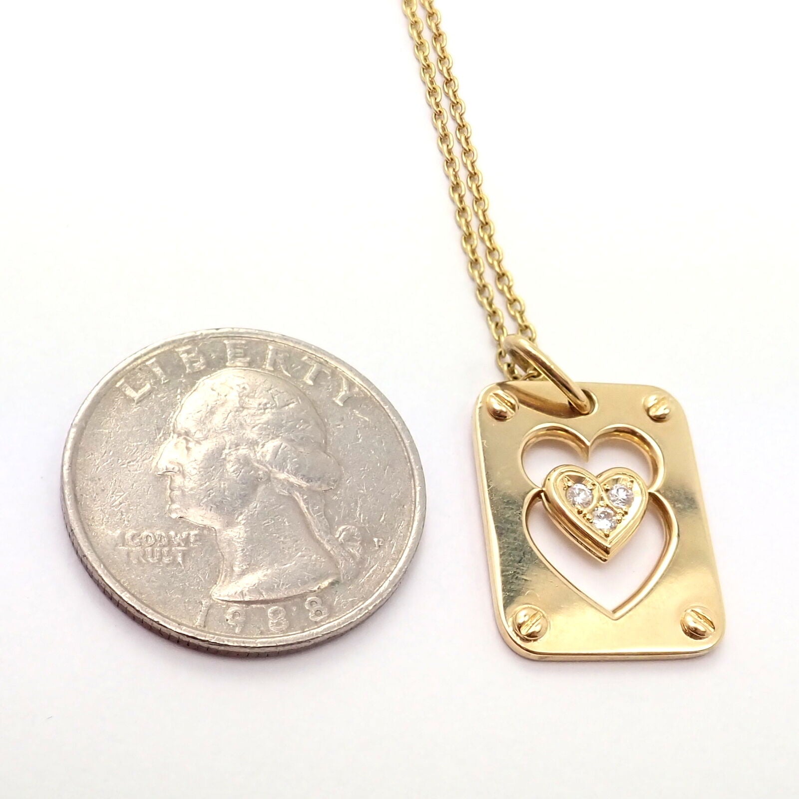 Exquisite Christian Dior 18k Yellow Gold Diamond Ace of Hearts Pendant Necklace - Luxury Jewelry Gift for Women - Perfect for Anniversaries & Special Occasions