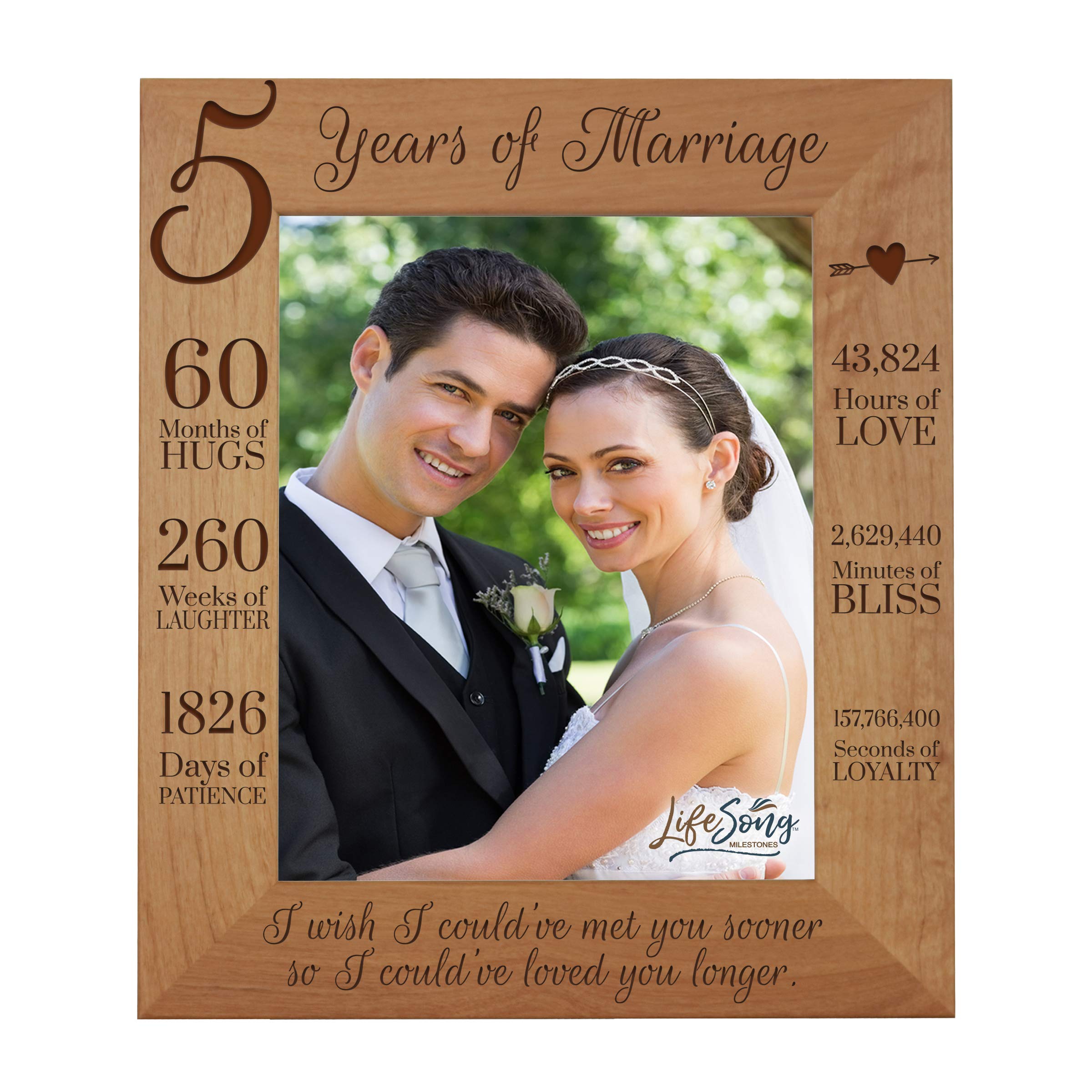 LifeSong Milestones 5 Year Anniversary Picture Frame - Elegant Wood Keepsake for Wedding Anniversaries, Perfect Gift for Wife, Husband & Couples - Display Cherished Memories in Living Room, Bedroom or Office Décor