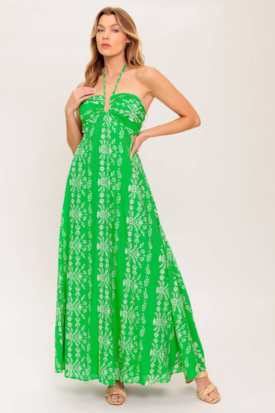 Drifting Sands Maxi Dress in Green - Flowy Summer Beach Dress for Women, Perfect for Vacations, Parties & Casual Outings
