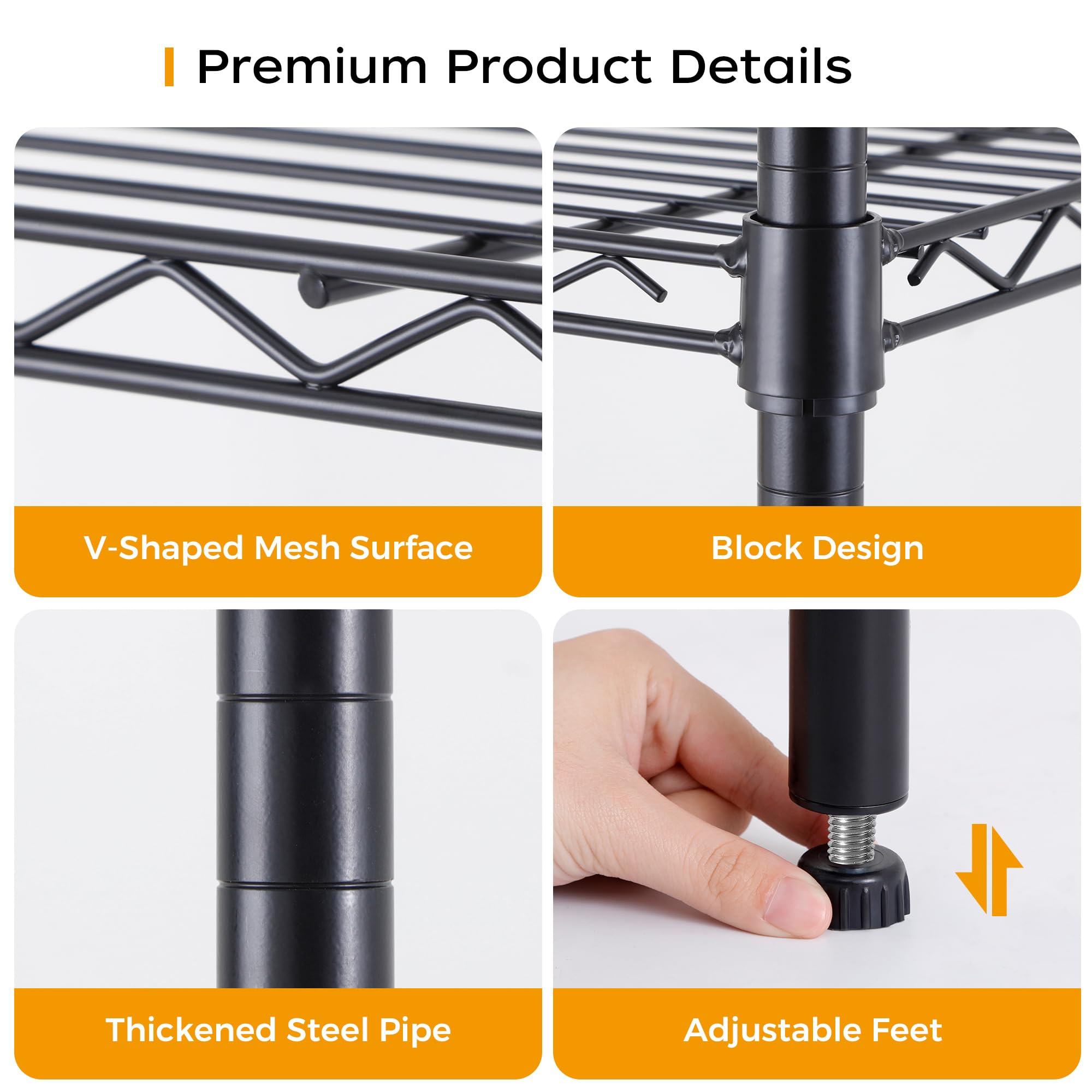 Heavy-Duty 4 Tier Metal Storage Shelves - 1300 LBS Capacity Adjustable Wire Shelf Unit, 13.77