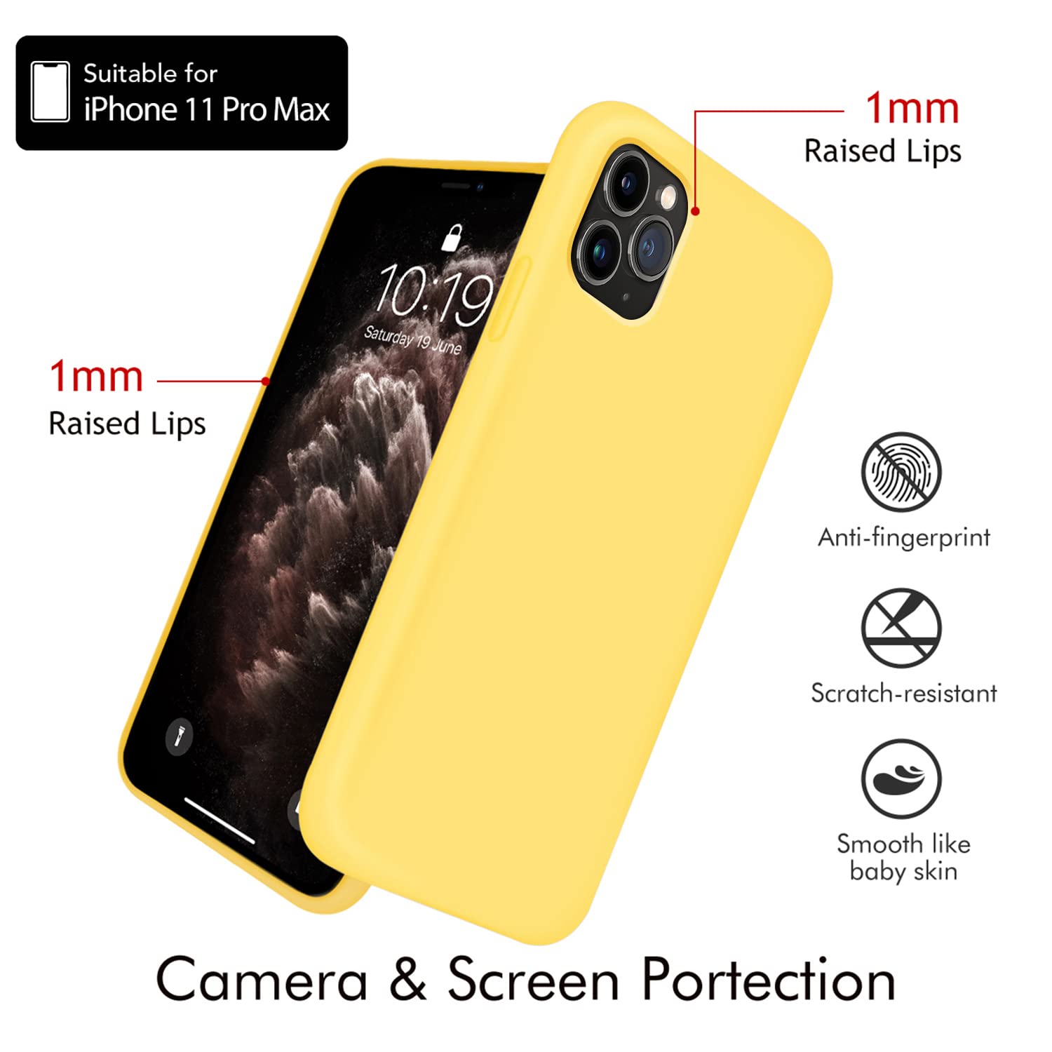 OuXul Slim Liquid Silicone Case for iPhone 11 Pro Max 6.5 Inch - Full Body Protection with Microfiber Lining | Shockproof & Scratch Resistant Cover | Perfect for Daily Use, Travel & Outdoor Activities (Yellow)